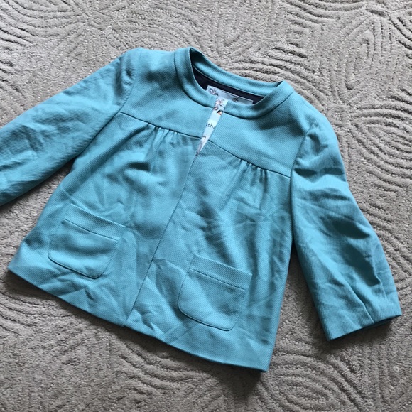 TABITHA 6 Robin's Egg Blue Wool Swing 60s Blazer in 3/4 Sleeve Length - Picture 2 of 7